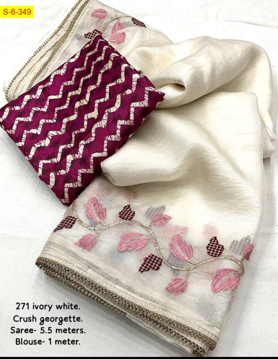 White Candy crush georgette embroidery sarees