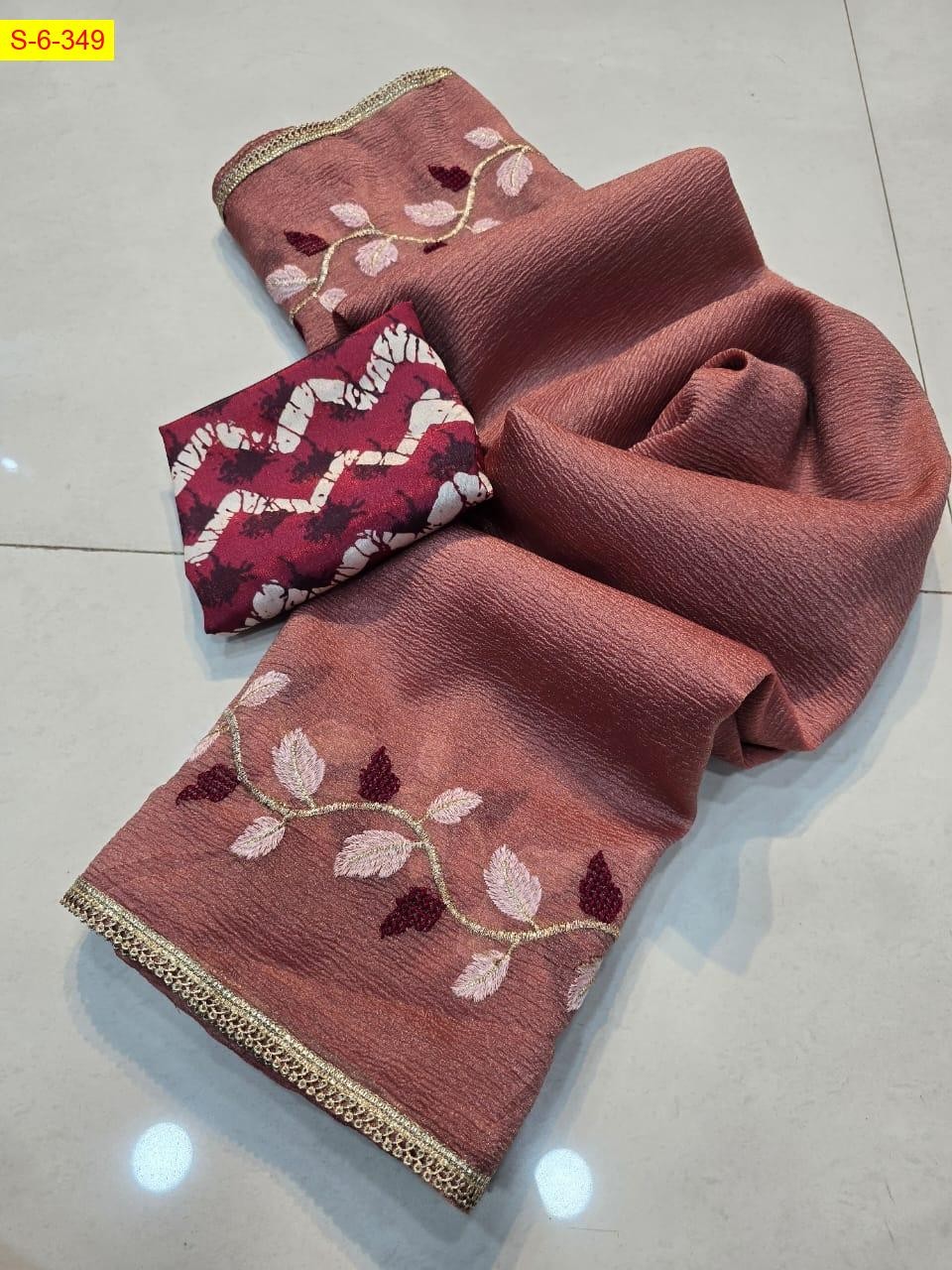 Brown Candy crush georgette embroidery sarees