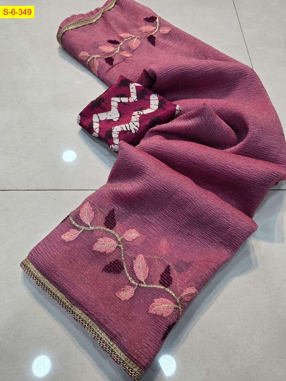 Pink Candy crush georgette embroidery sarees