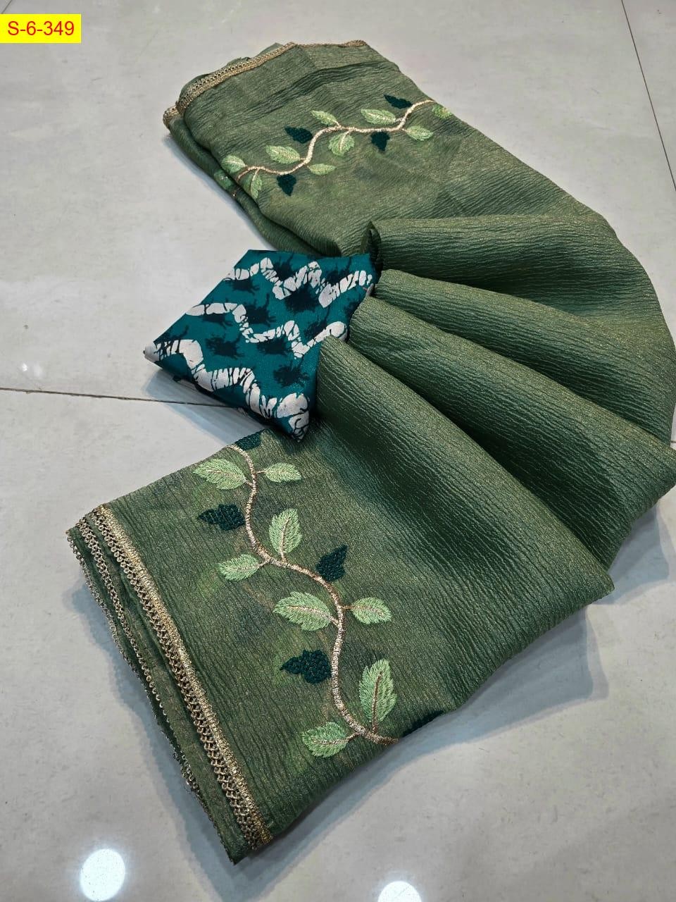 Green Candy crush georgette embroidery sarees