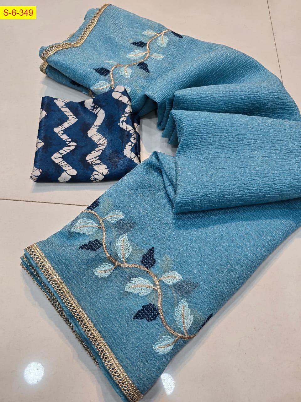Sky Blue Candy crush georgette embroidery sarees