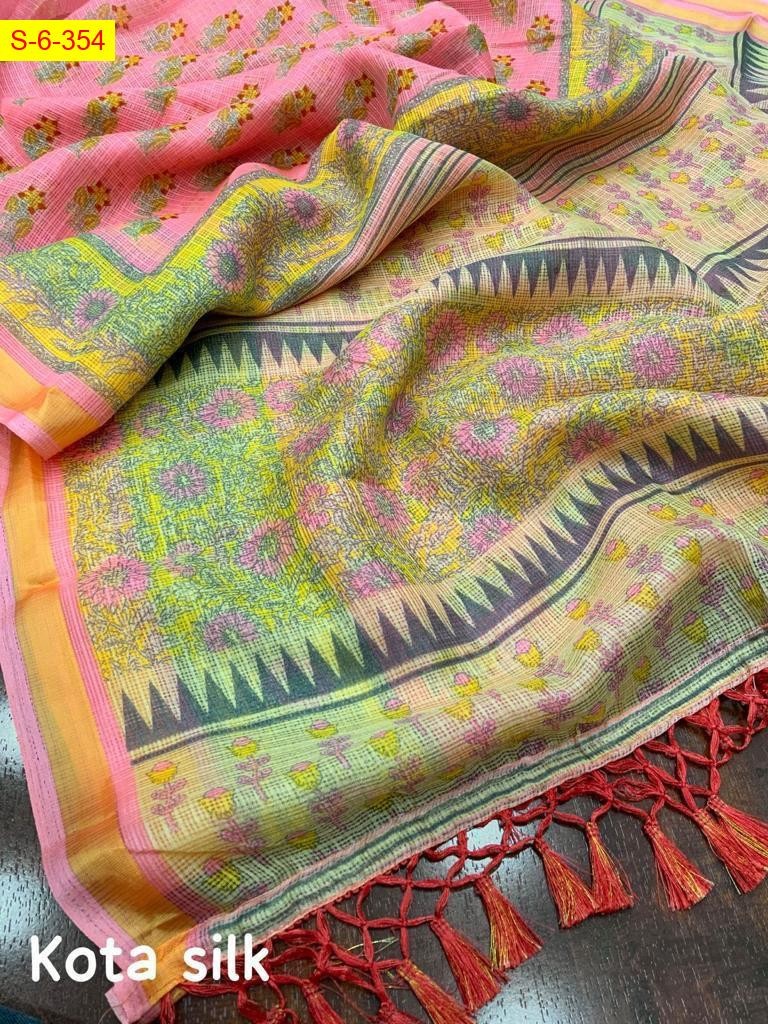 Pink Kota silk printed sarees 