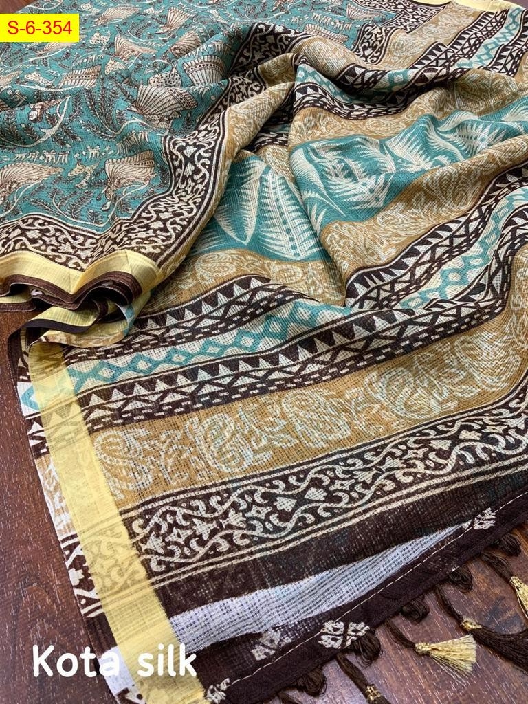 Green Kota silk printed sarees 