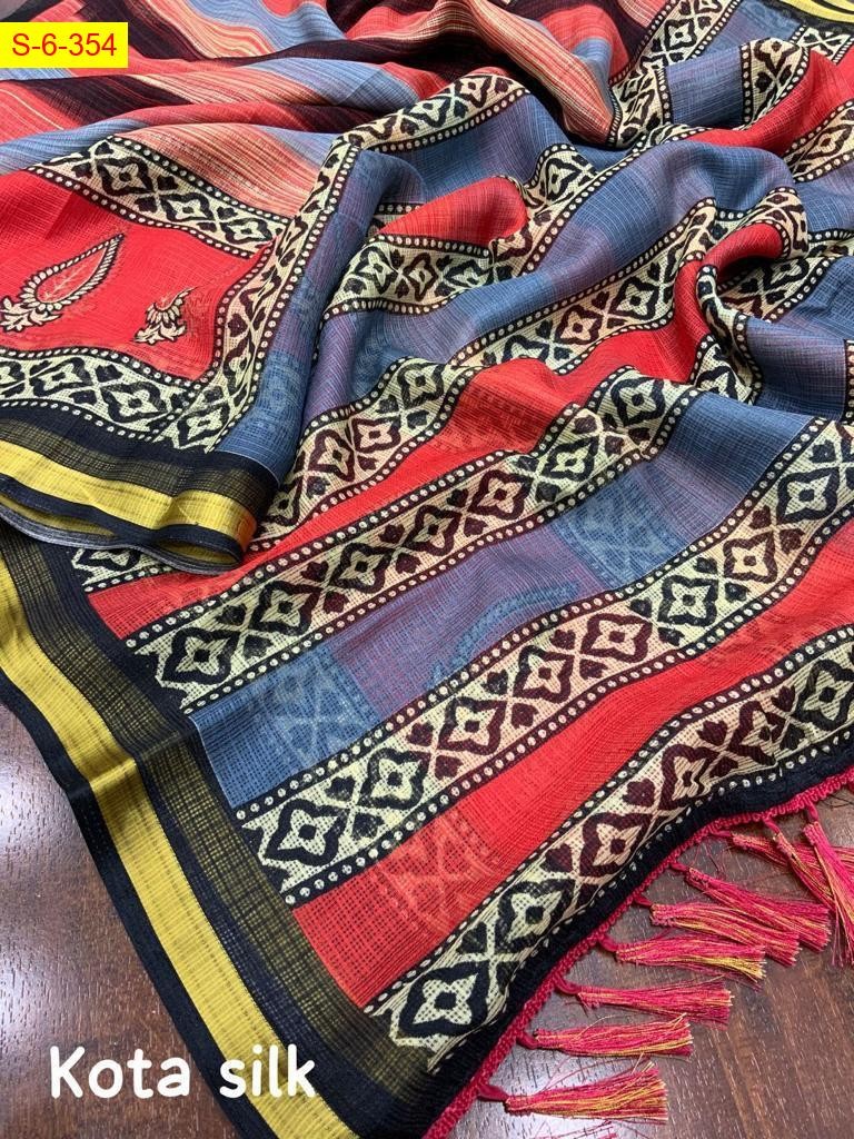 Red Kota silk printed sarees 