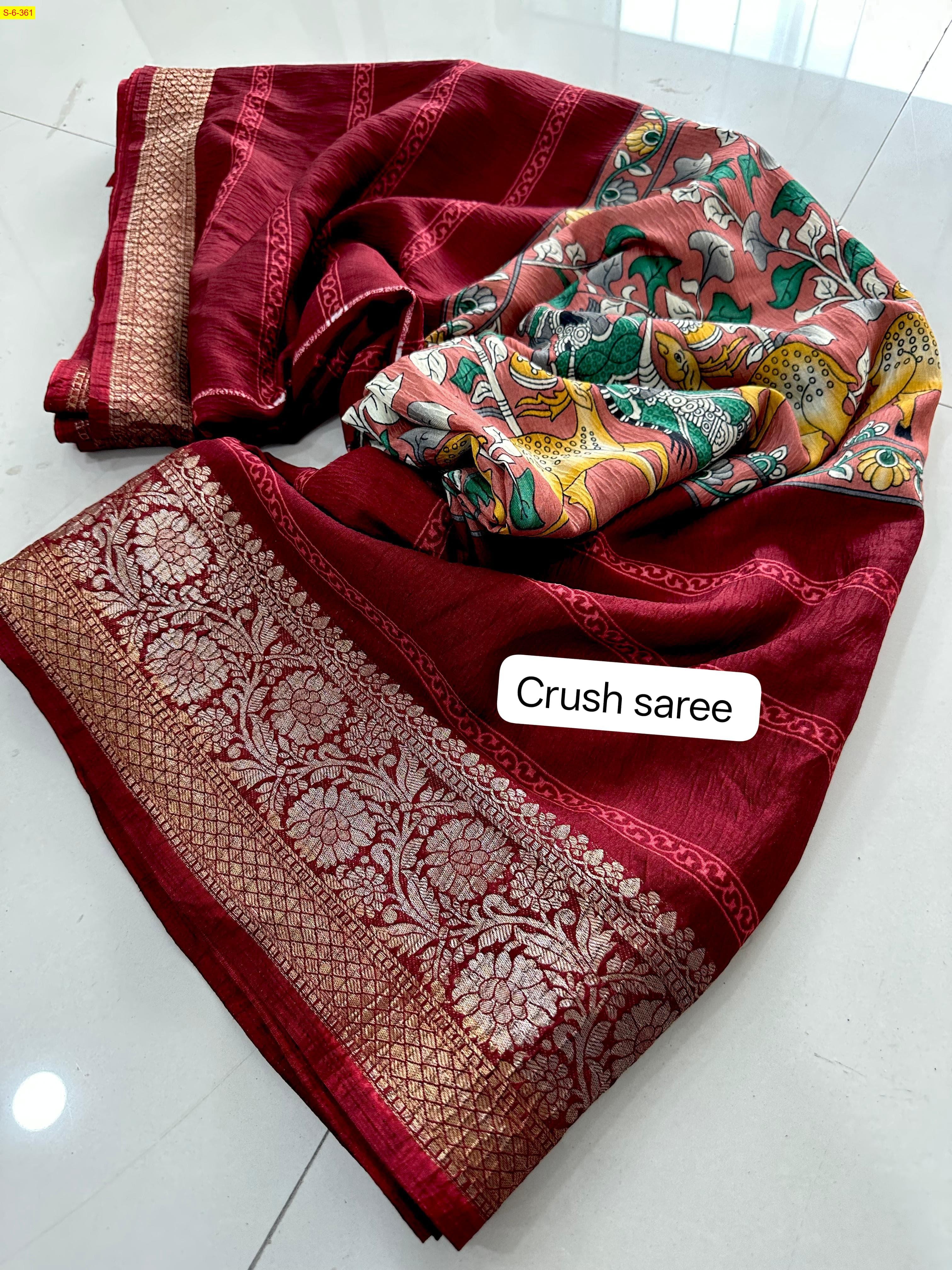 Red Fancy viscose crush kalamkari printed sarees