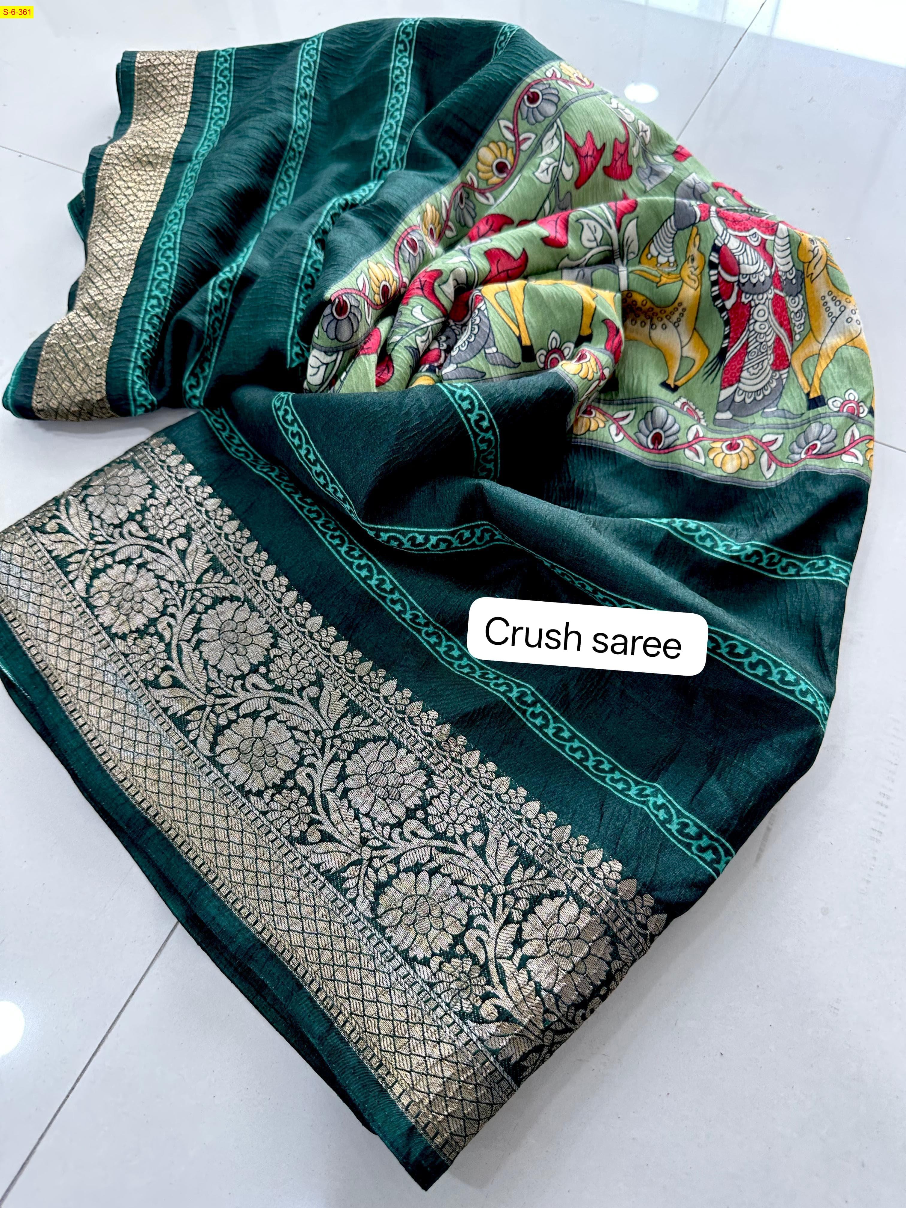 Green Fancy viscose crush kalamkari printed sarees