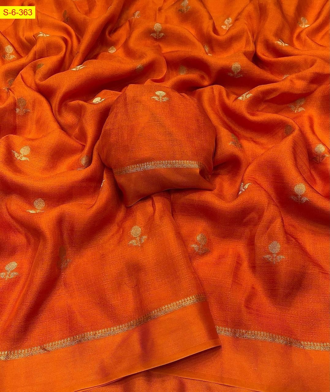Orange Viscose khadi silk sarees