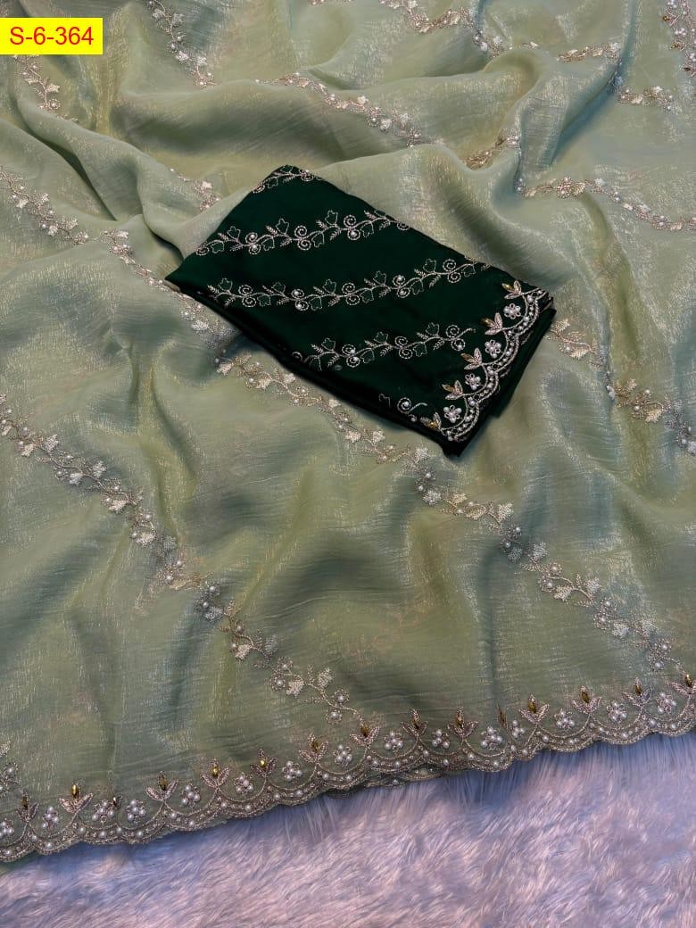Green Cruncy chiffon crush silk sarees