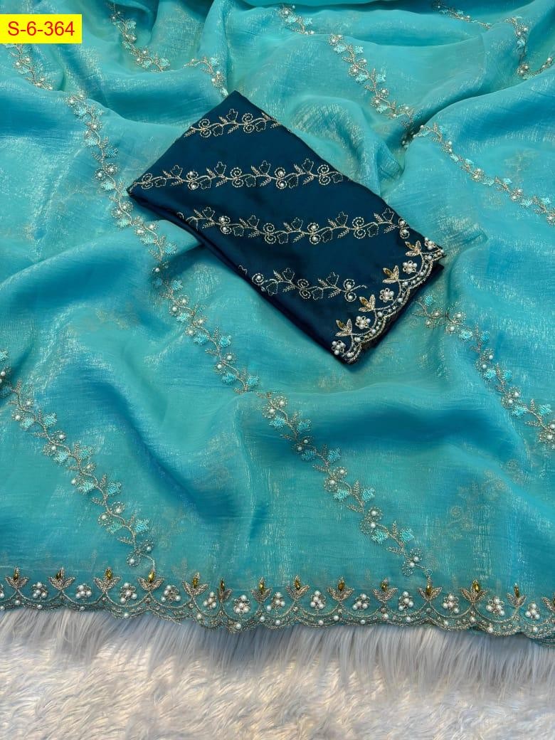 Sky Blue Cruncy chiffon crush silk sarees
