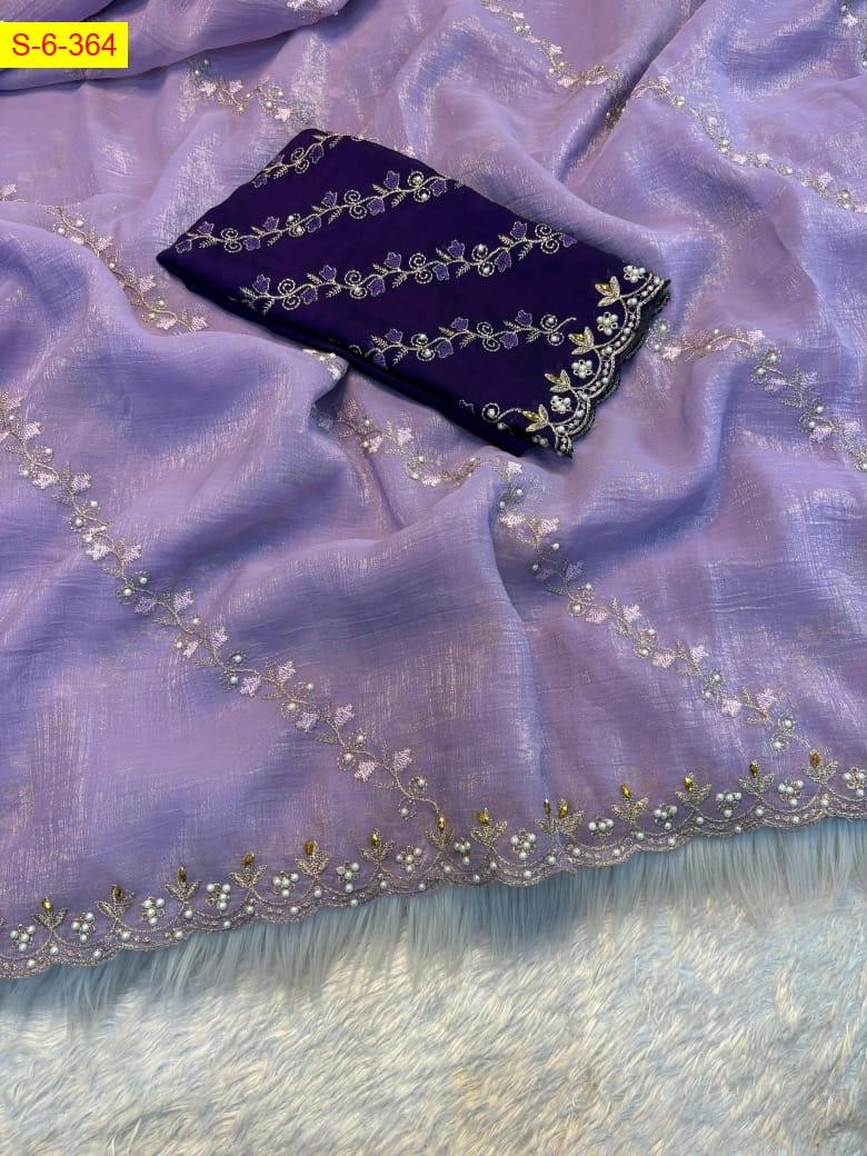 Lavender Cruncy chiffon crush silk sarees