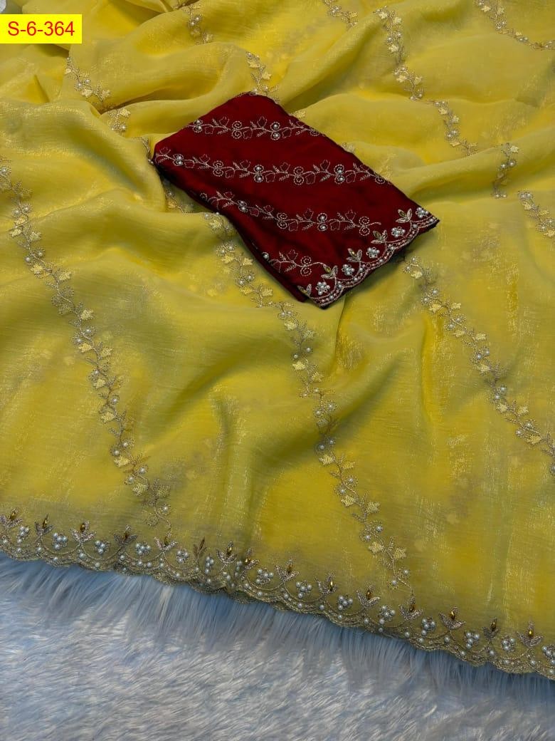 Yellow Cruncy chiffon crush silk sarees