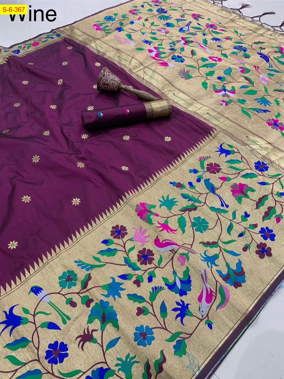 Wine Paithani silk sarees