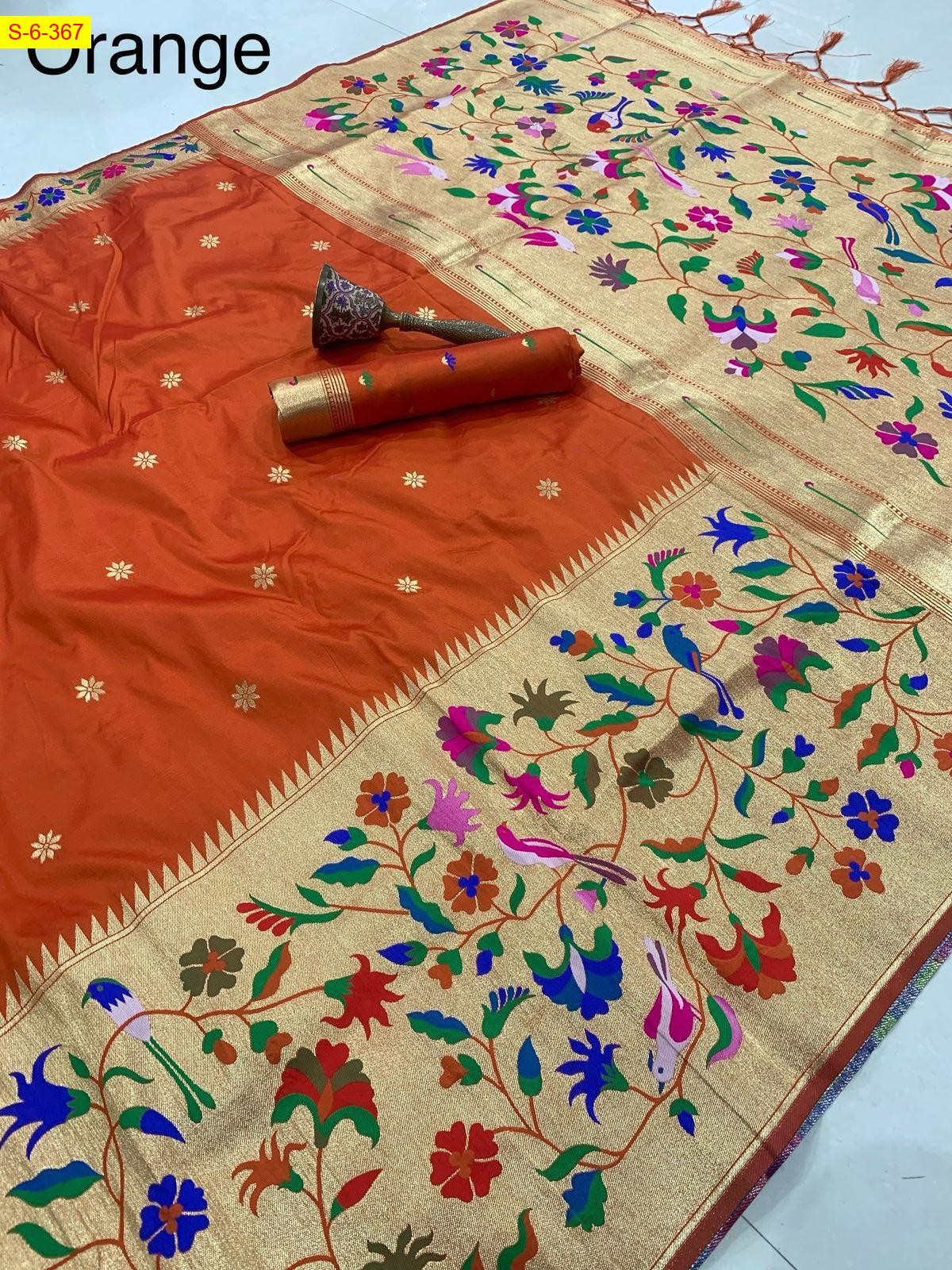 Orange Paithani silk sarees