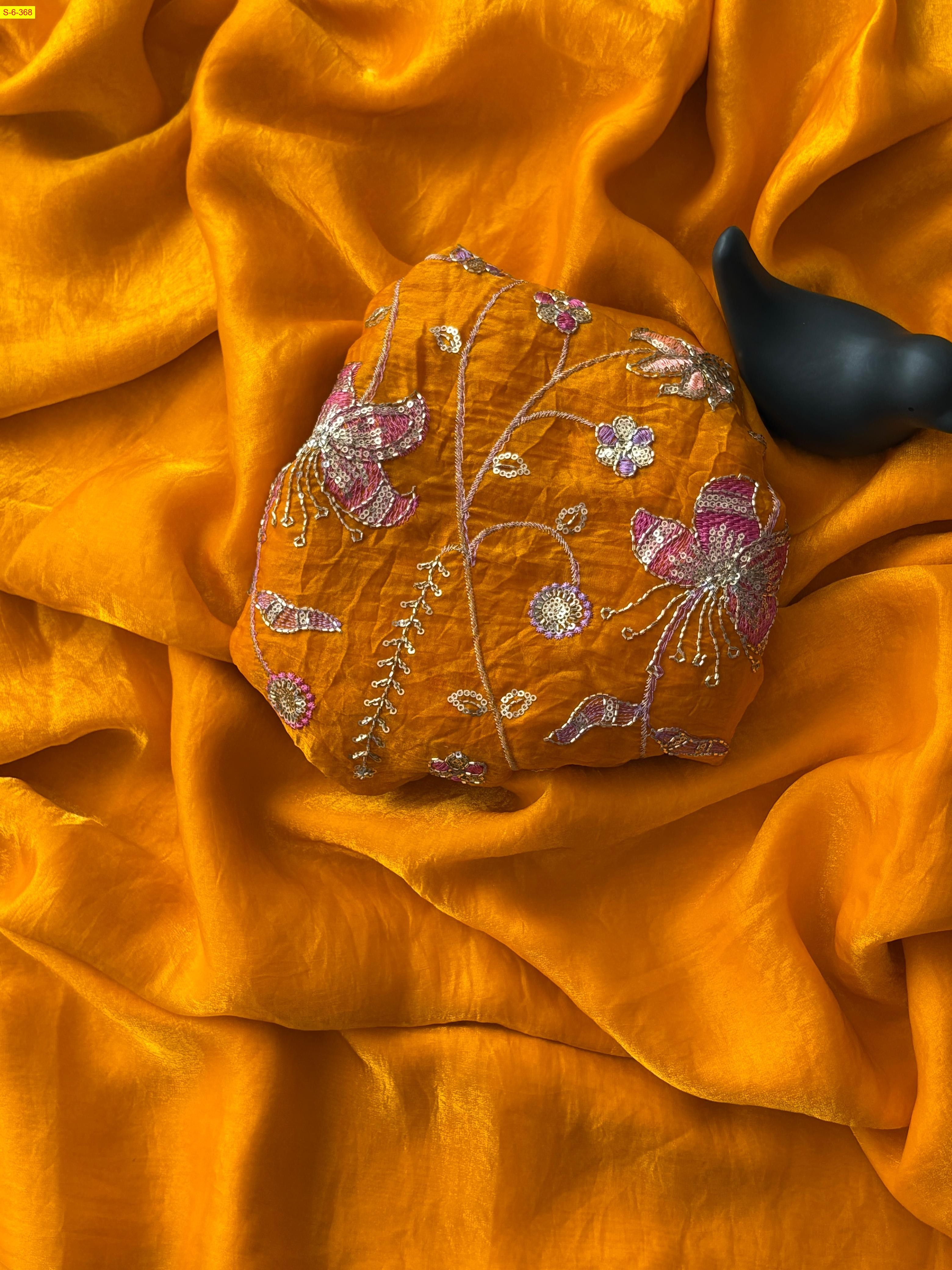 Orange Fancy satin silk sarees