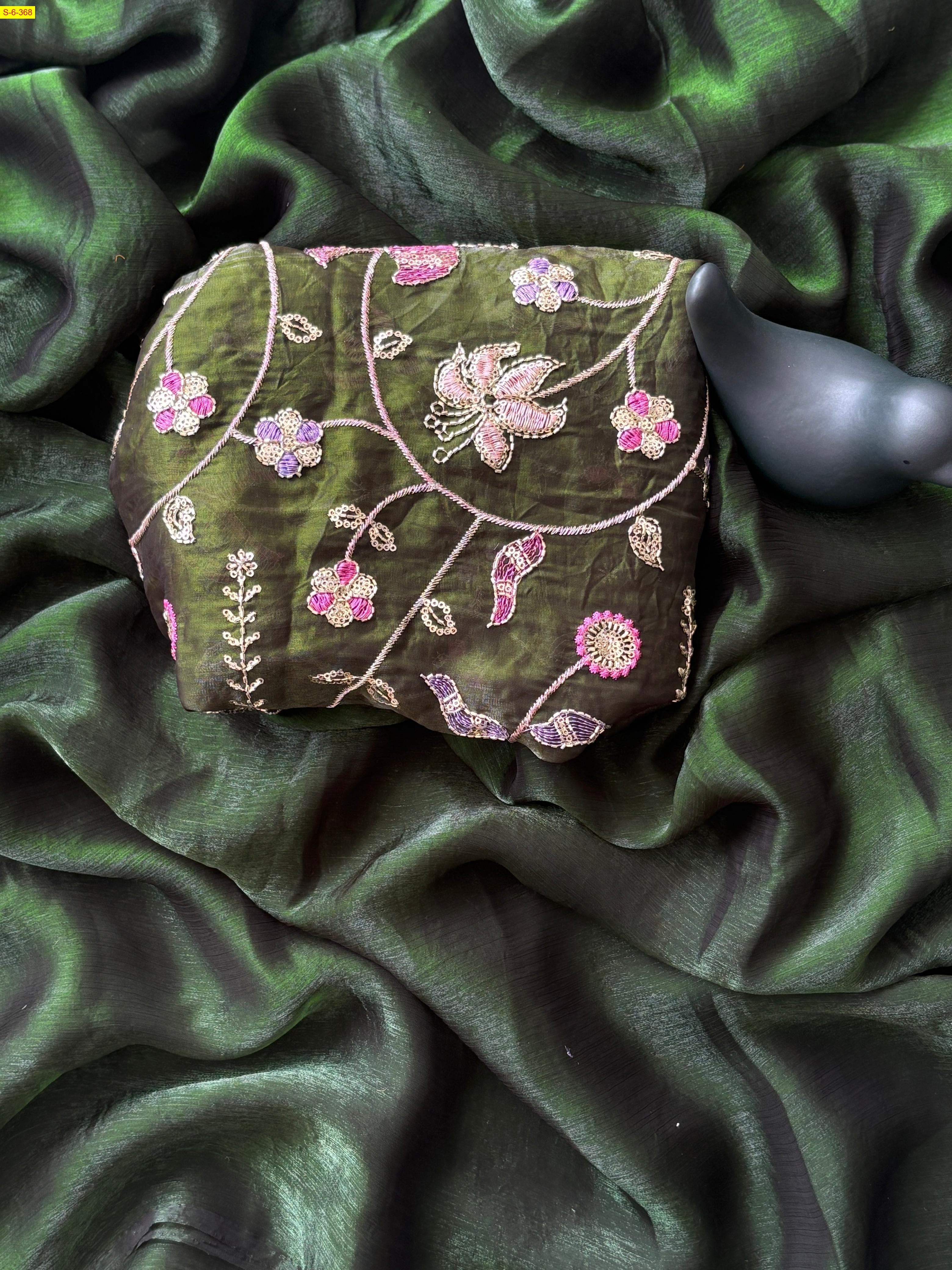 Green Fancy satin silk sarees