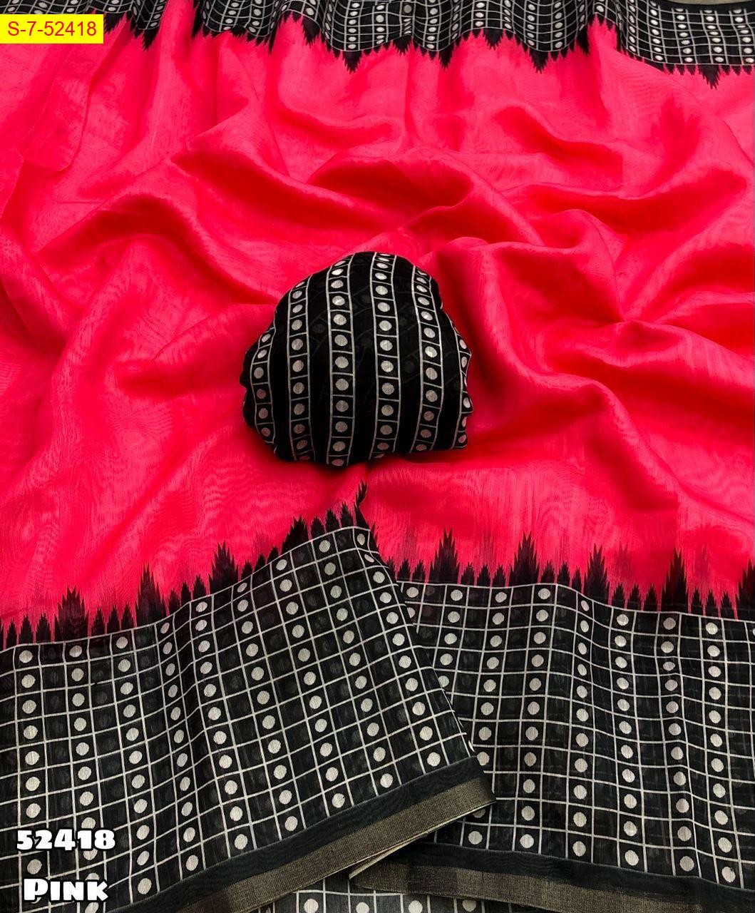 Pink Fancy soft chanderi digital printed sarees 