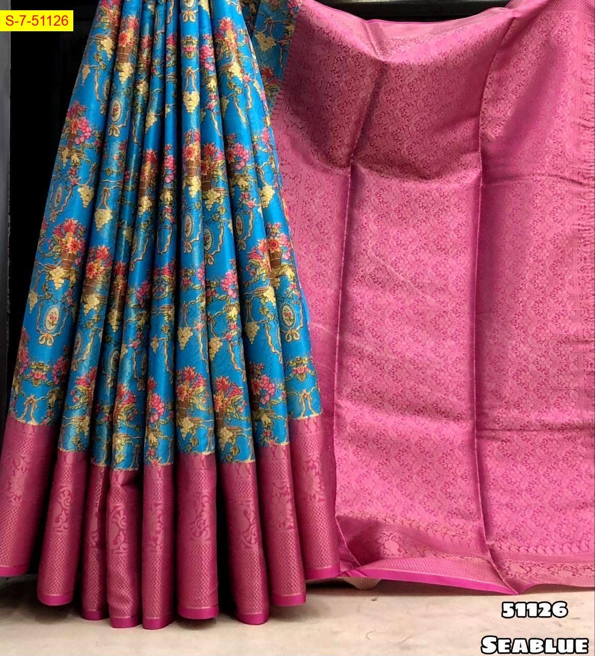 Sea Blue Banaras pattu silk sarees