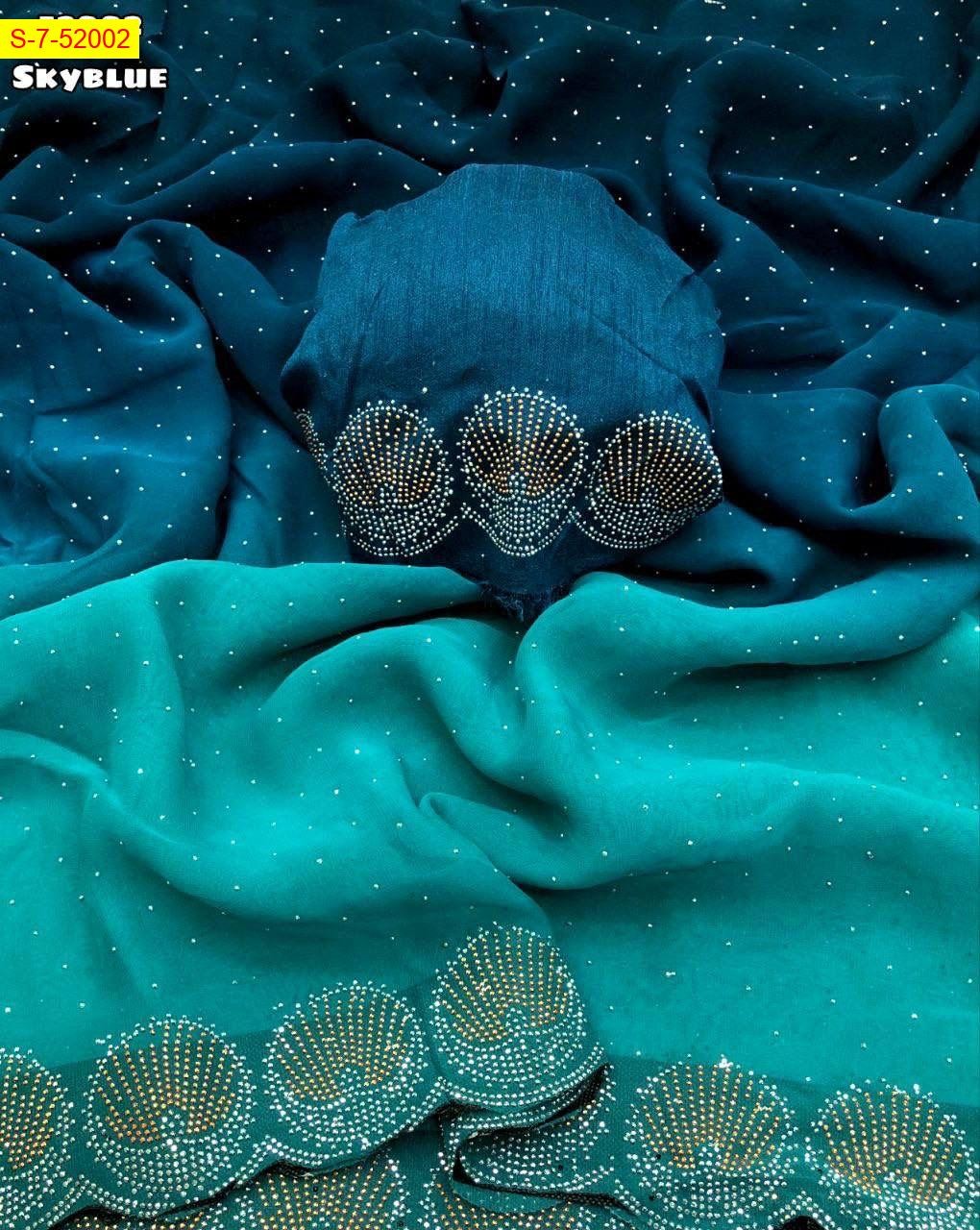 Sky blue Chiffon 2 shaded saree