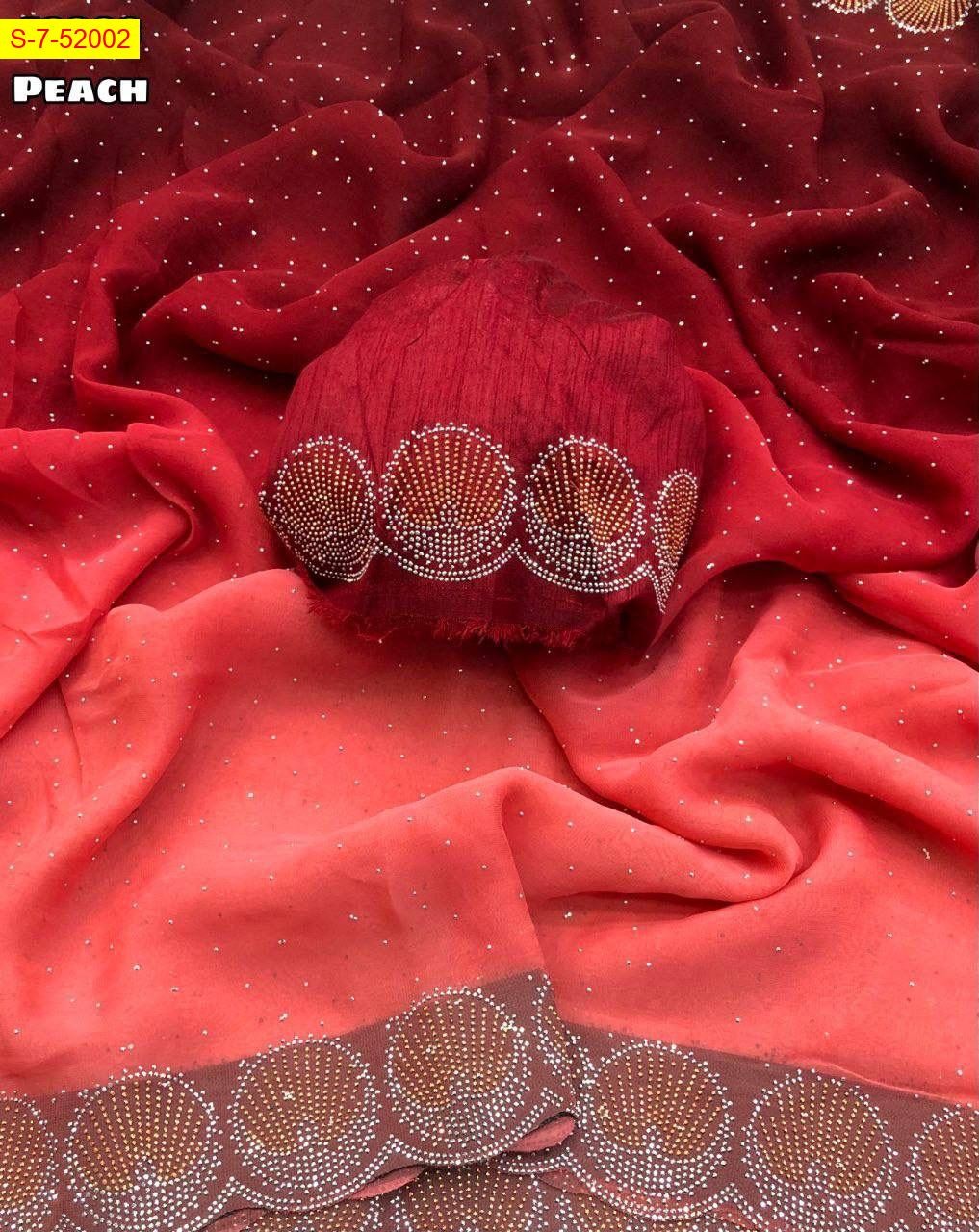 Peach Chiffon 2 shaded saree