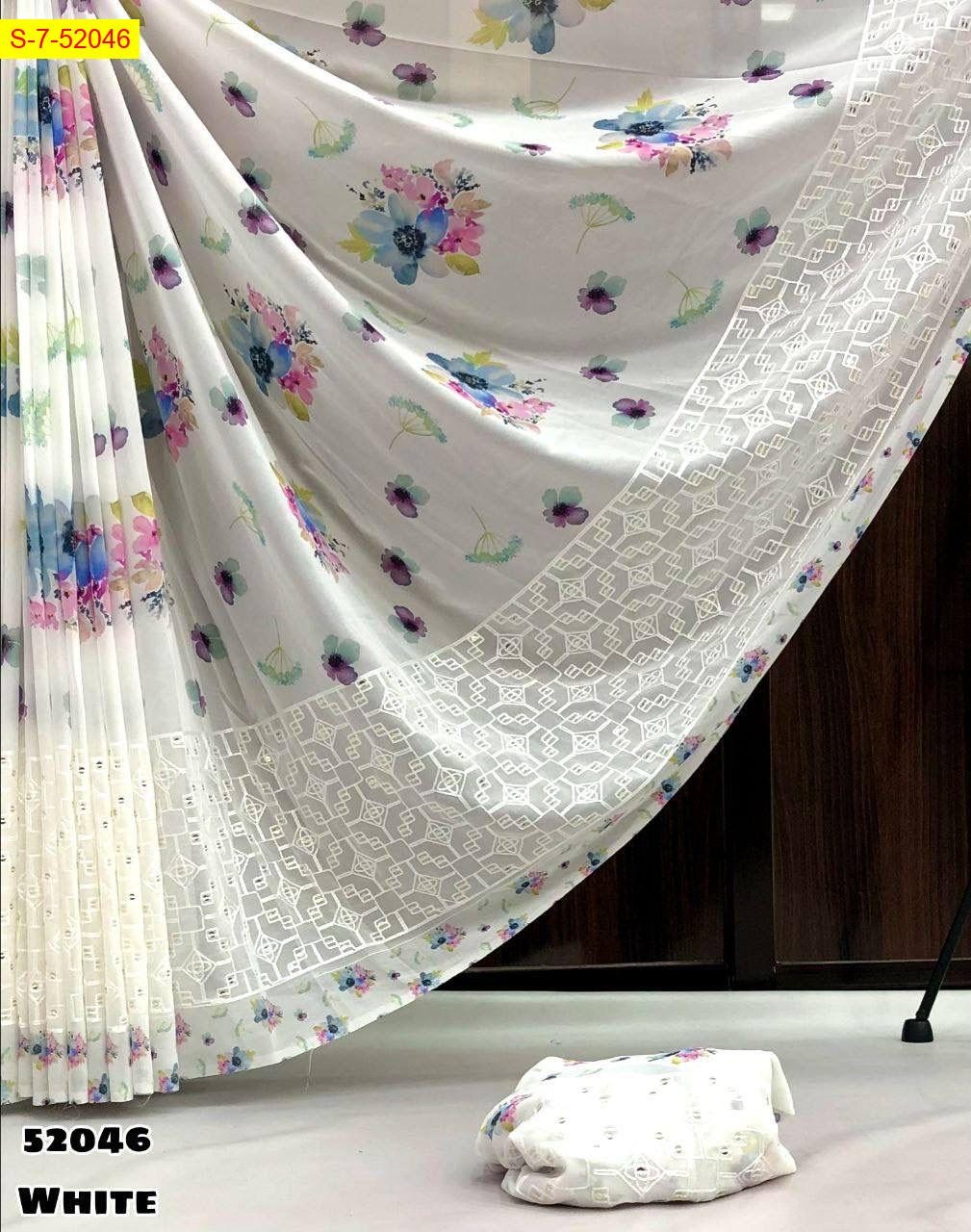 White Soft Chiffon floral digital print sarees 