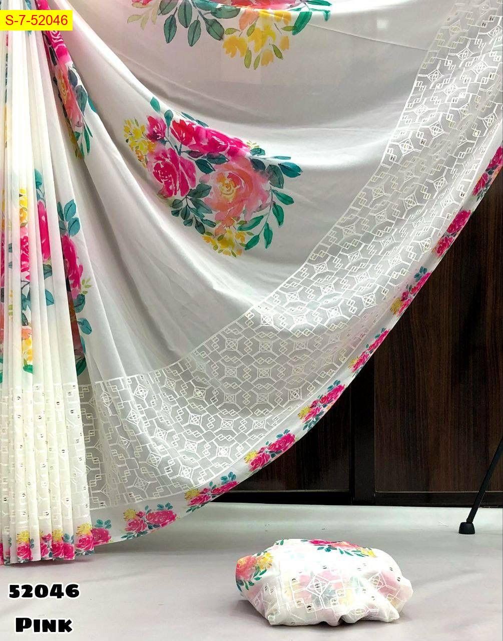 Pink Soft Chiffon floral digital print sarees 
