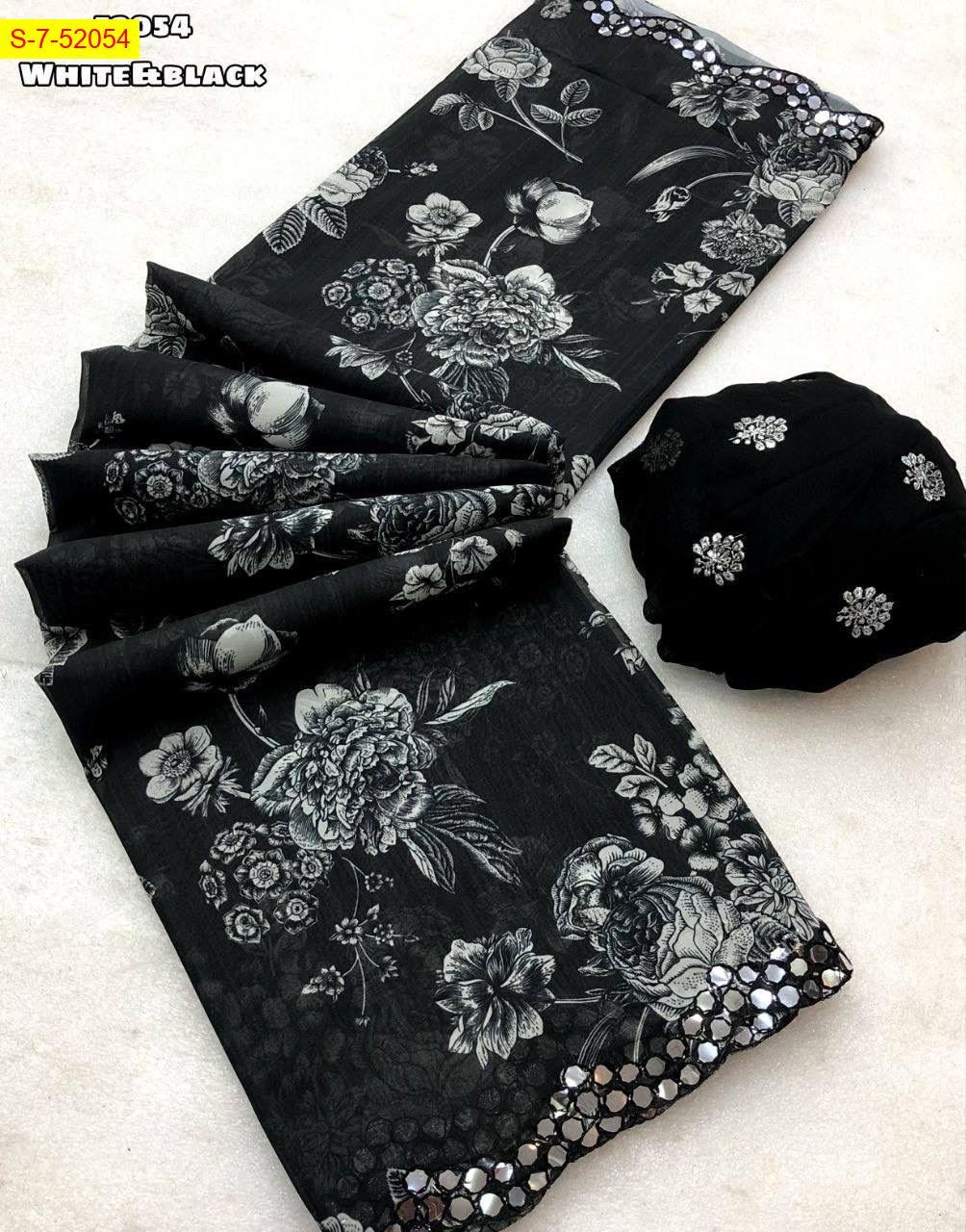 Black and White Soft and smooth weightless chiffon saree