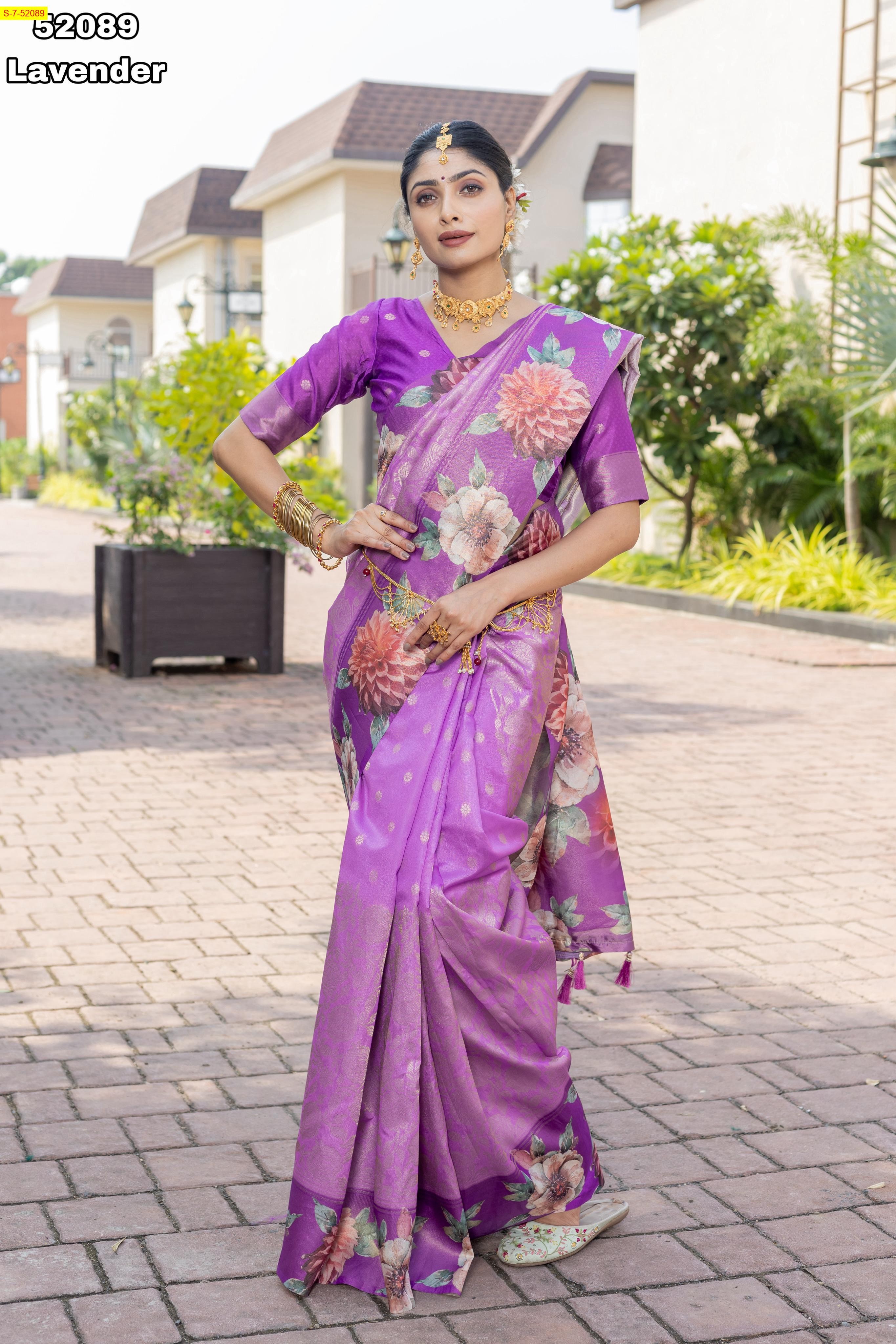 Lavender Tissue silk floral design sarees