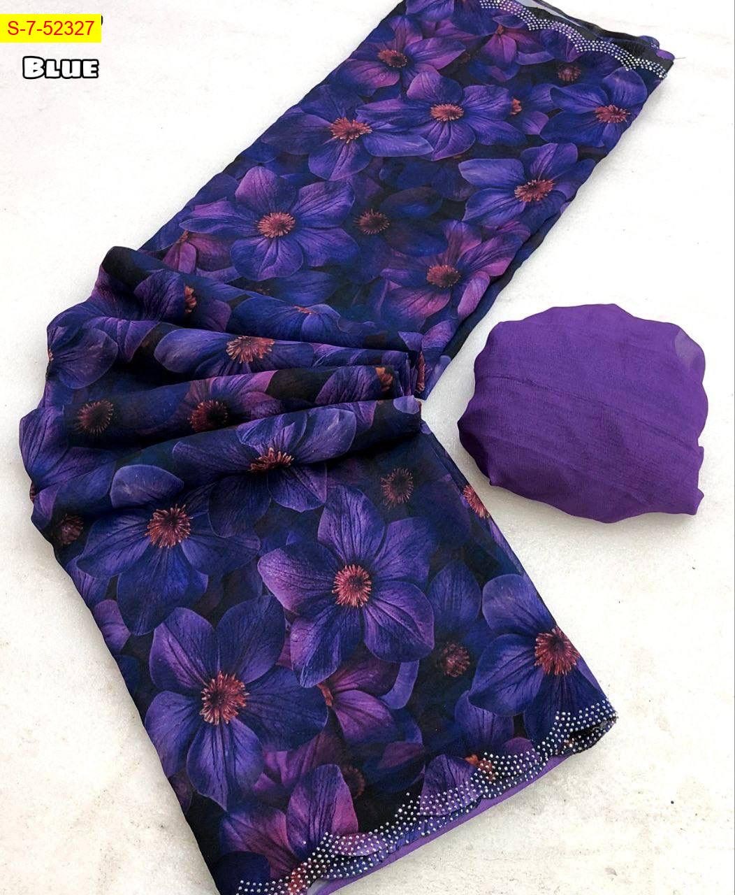 Blue Chiffon floral print 