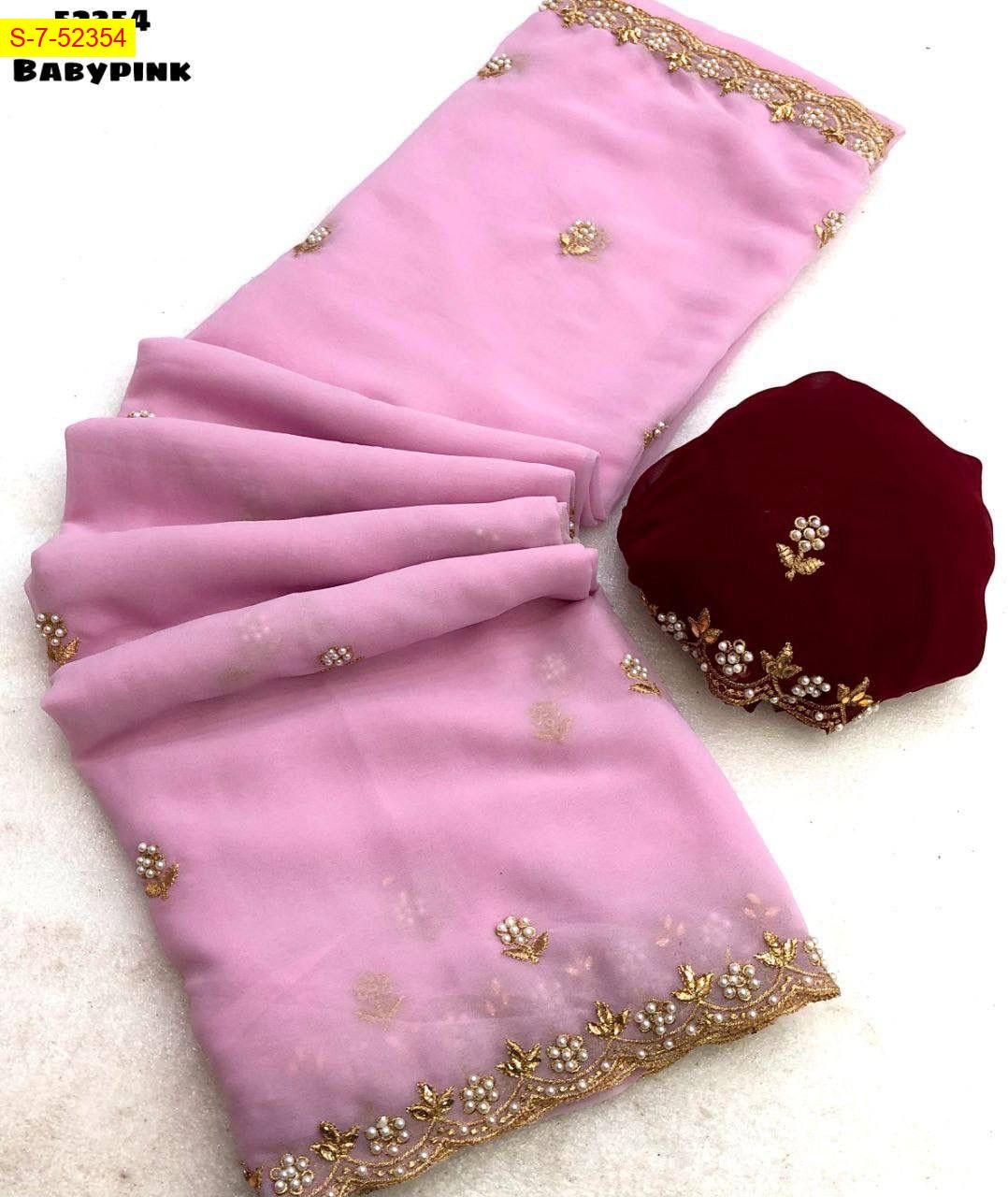 Baby pink Soft georgette sarees