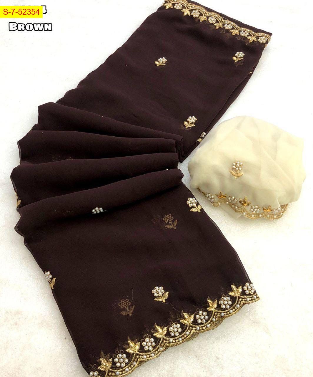 Brown Soft georgette sarees