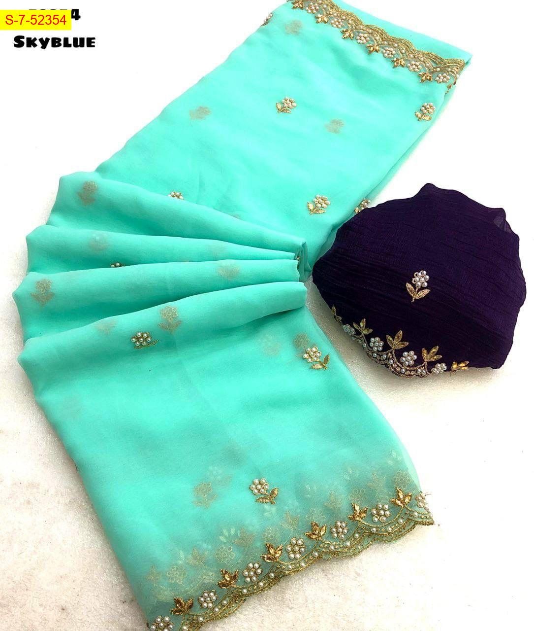 Sky blue Soft georgette sarees