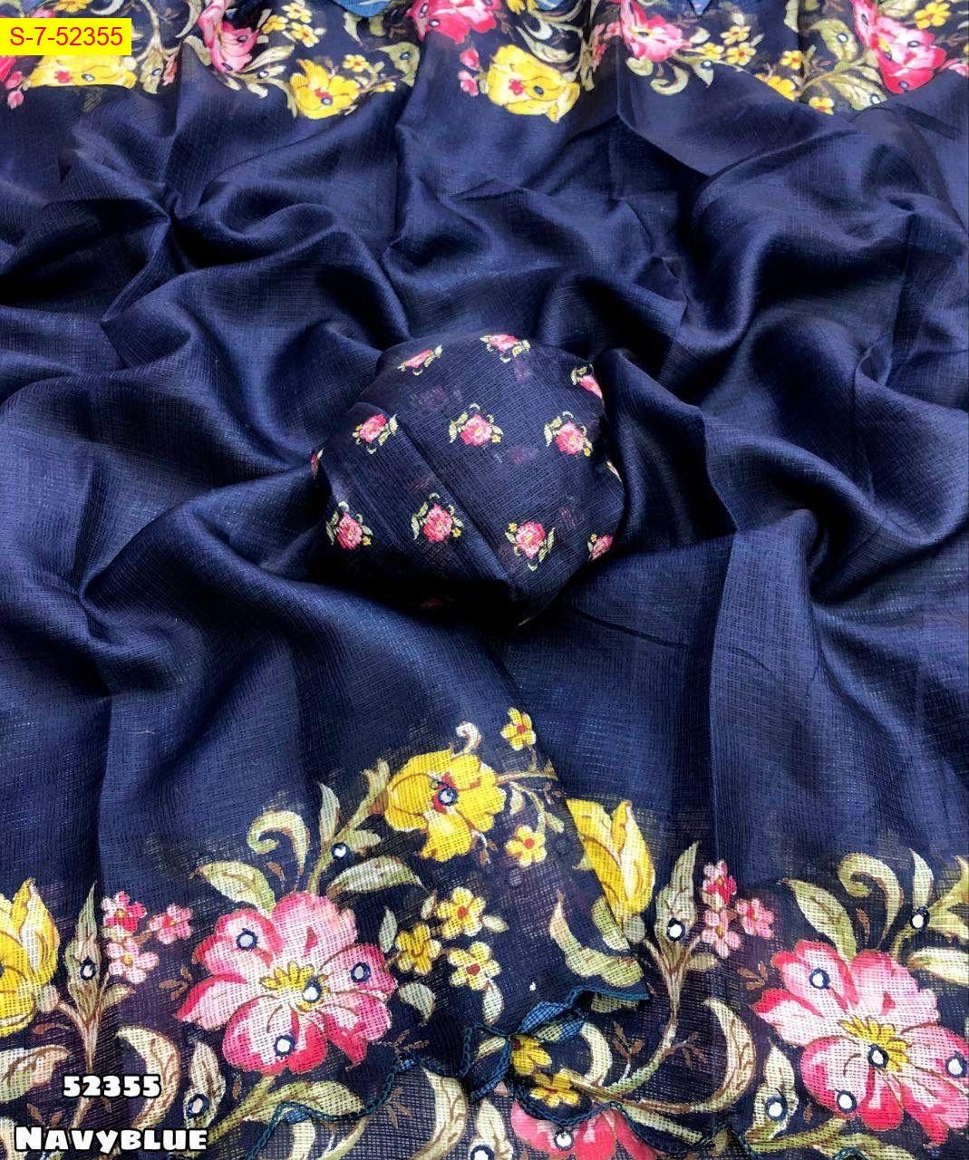 Navy Blue Soft kota checks sarees 