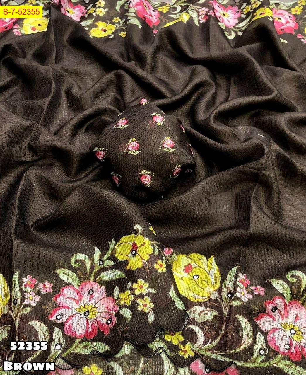 Brown Soft kota checks sarees 