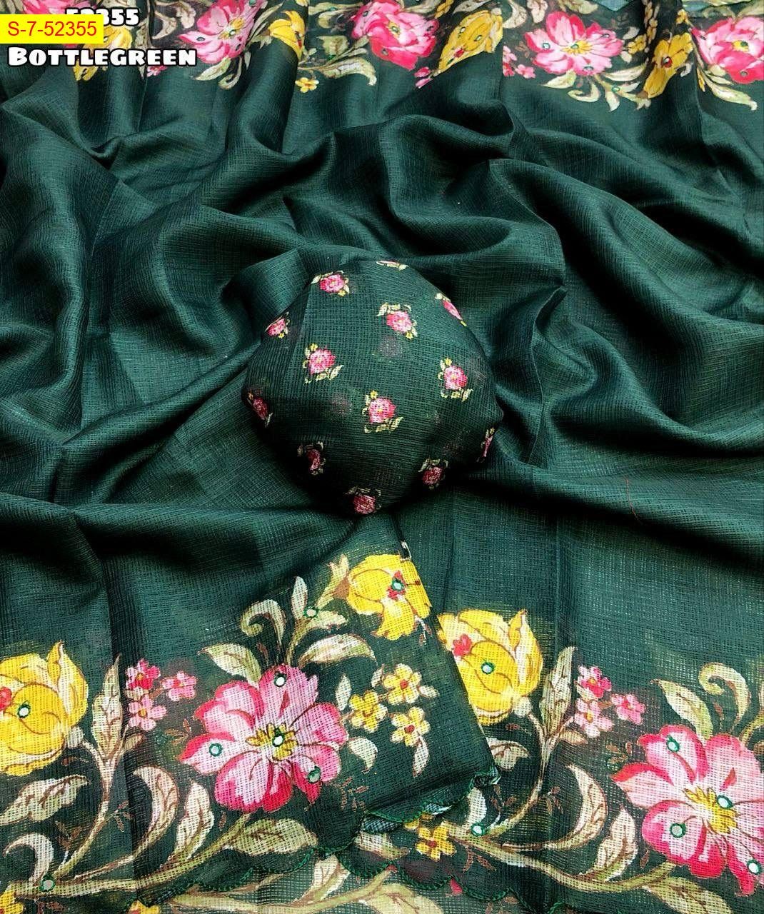 Bottle Green Soft kota checks sarees 