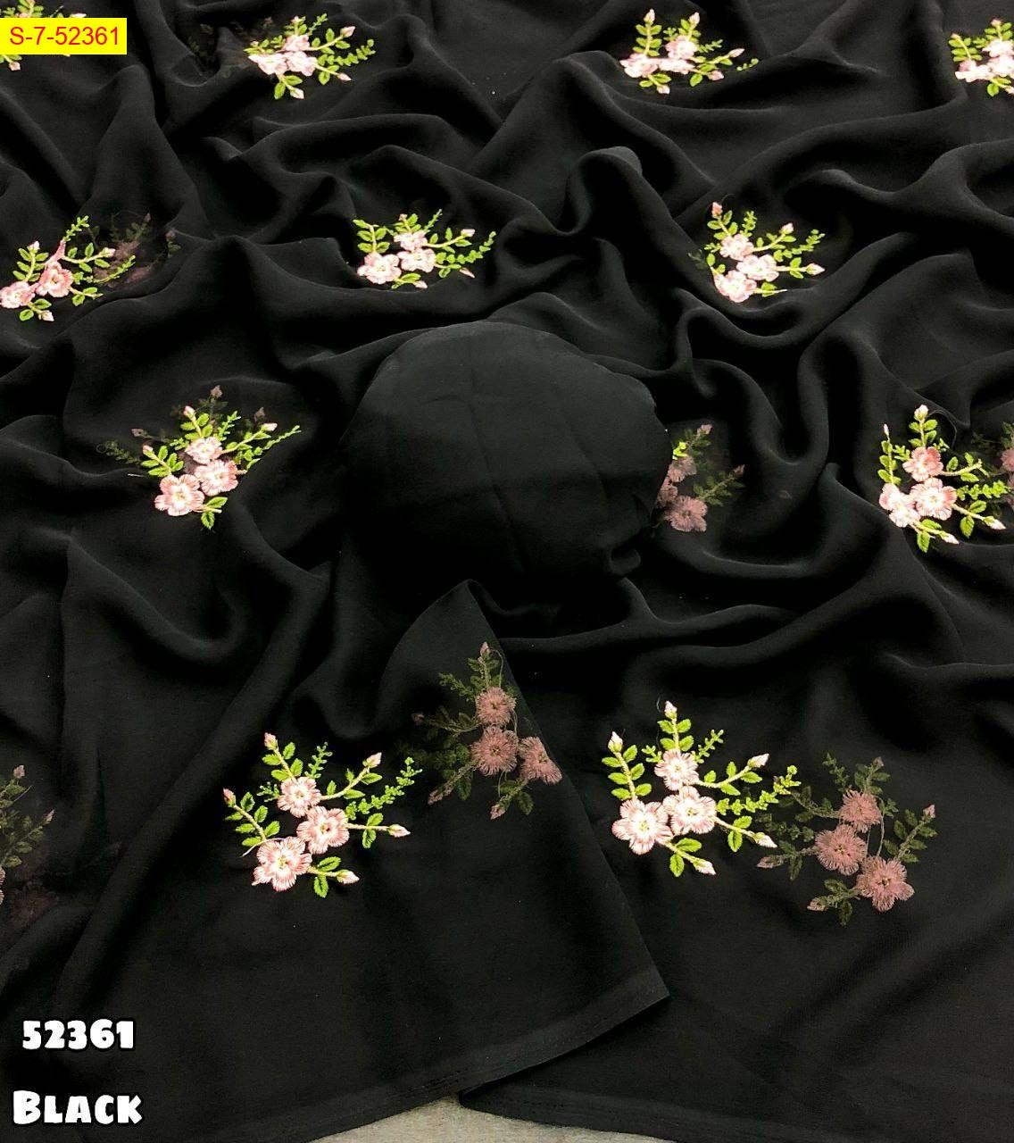 Black Georgette with floral embroidery work sarees
