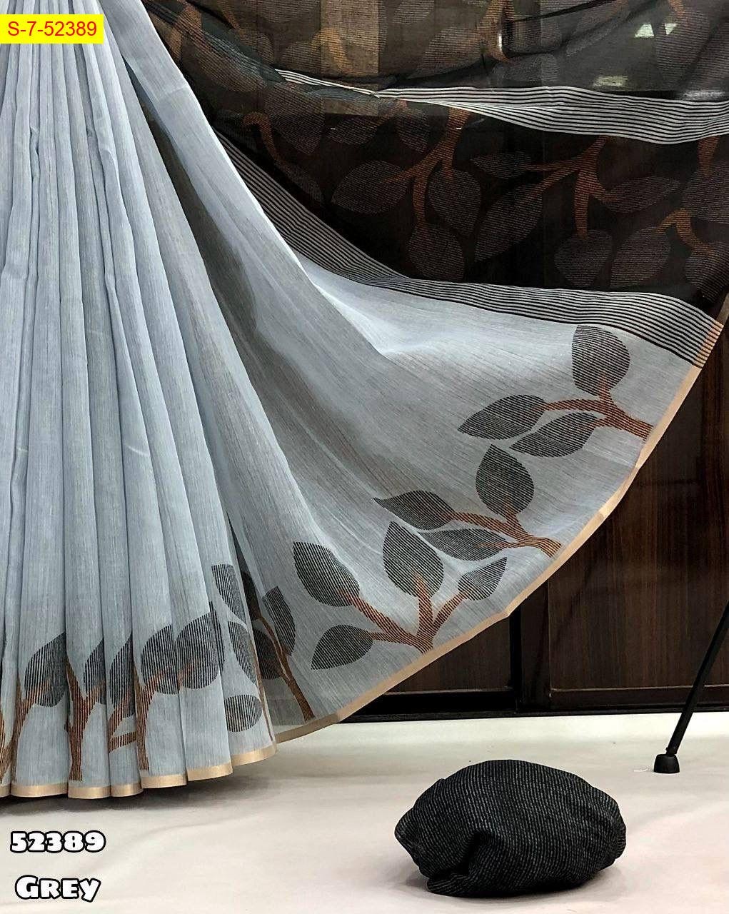 Gray Chanderi fancy digital printed sarees