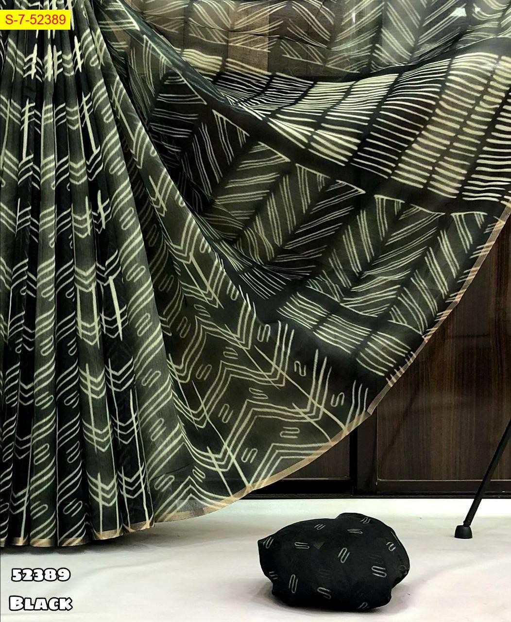 Black Chanderi fancy digital printed sarees