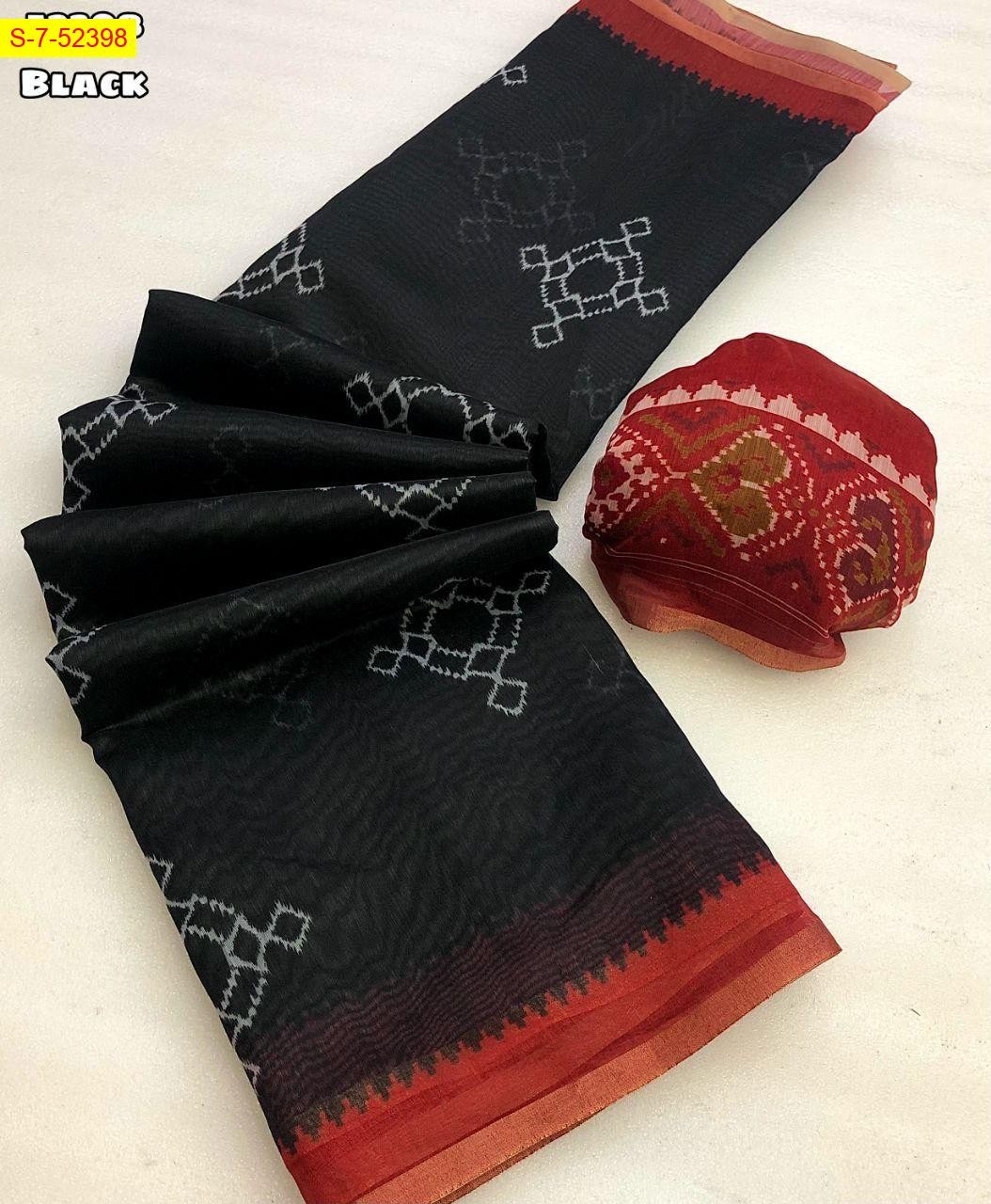 Black Soft fancy chanderi printed sarees 