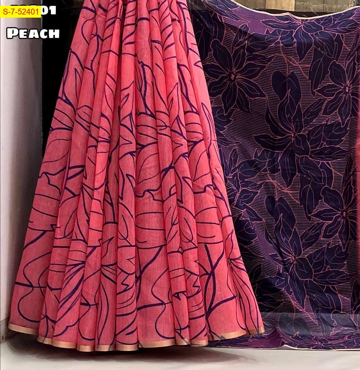 Peach Fancy Soft chenderi floral digital print sarees