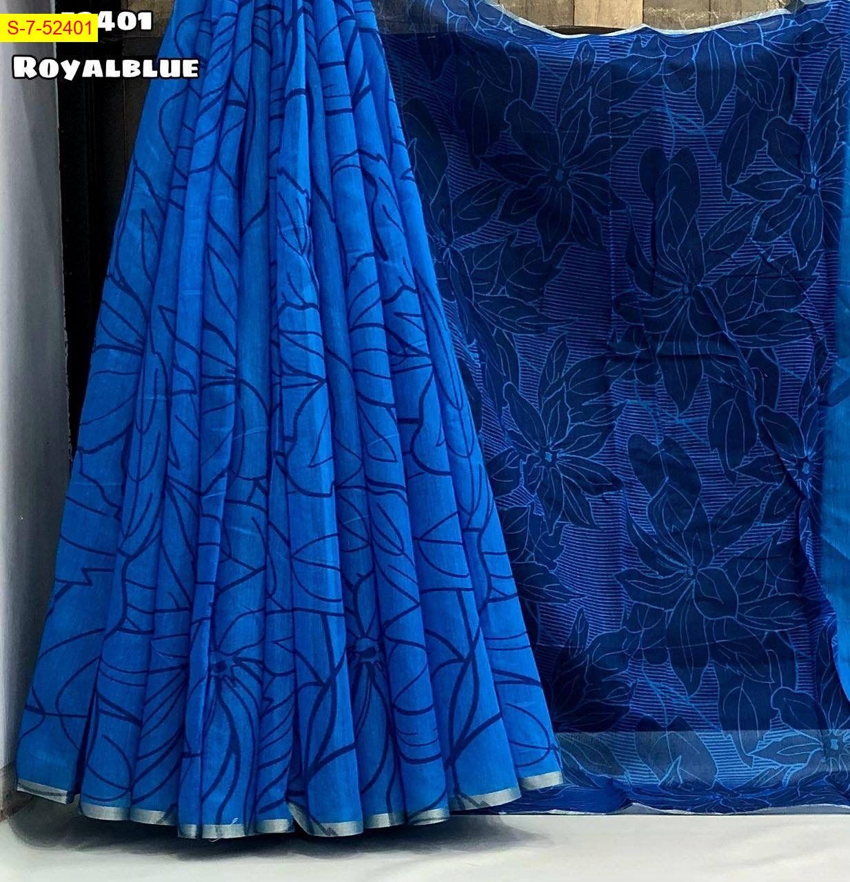 Royal blue Fancy Soft chenderi floral digital print sarees