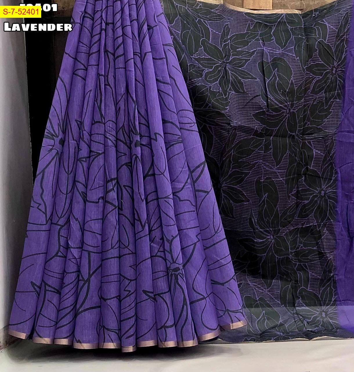 Levender Fancy Soft chenderi floral digital print sarees