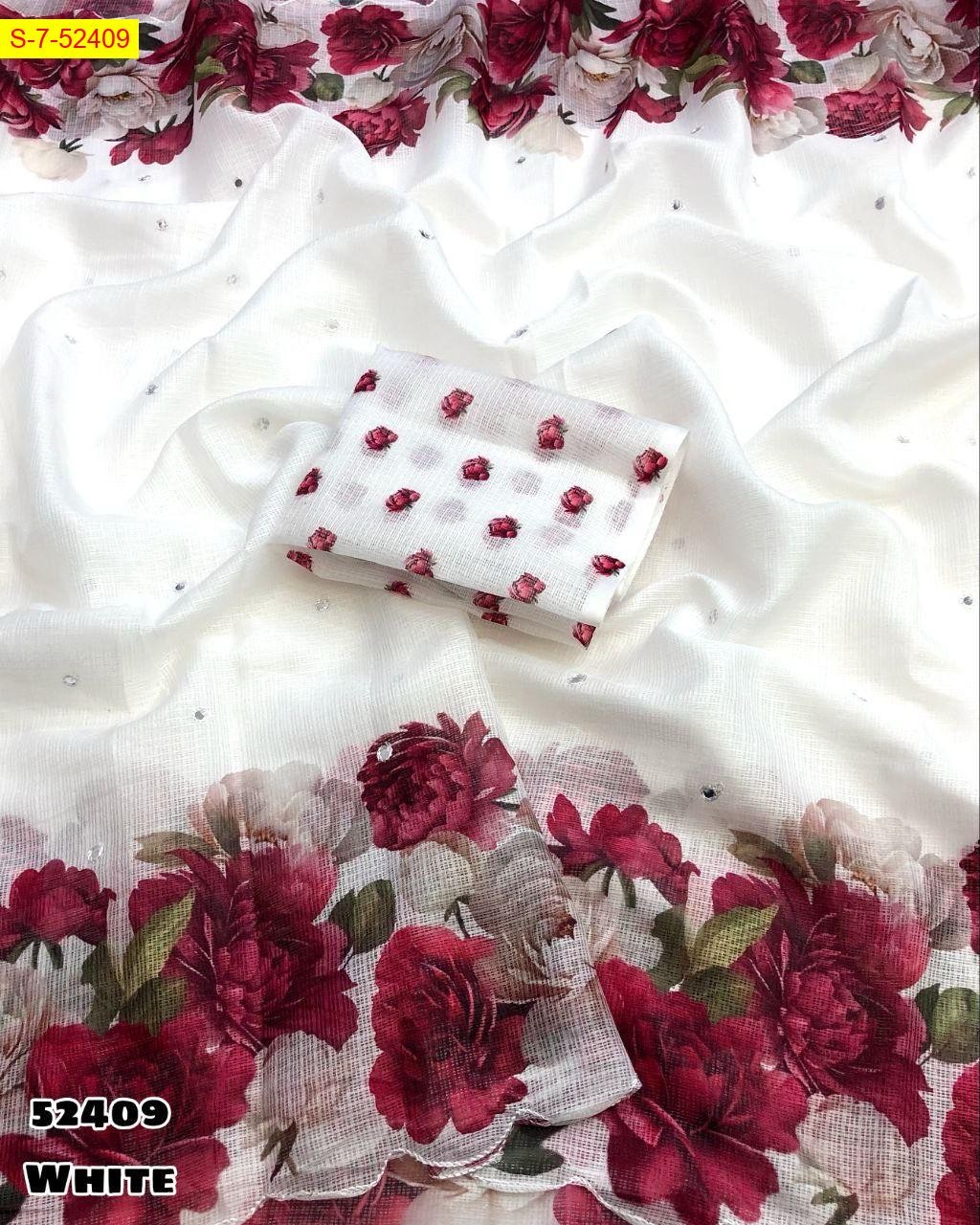 White Kota chex floral digital printed saree