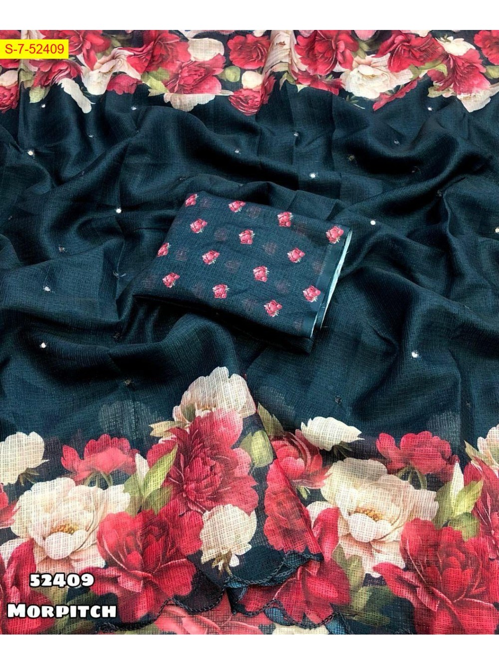 Kota chex floral digital printed saree