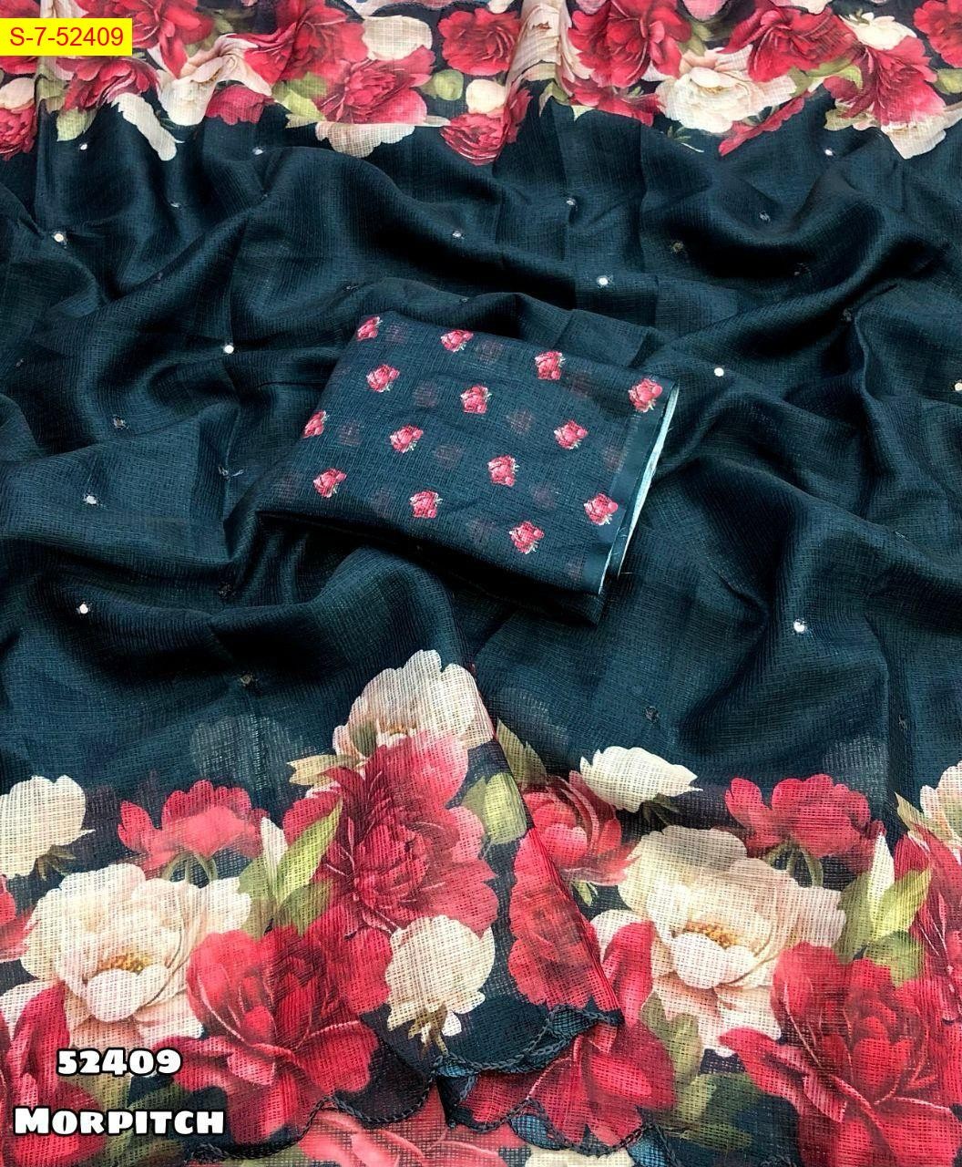 Morpitch Kota chex floral digital printed saree