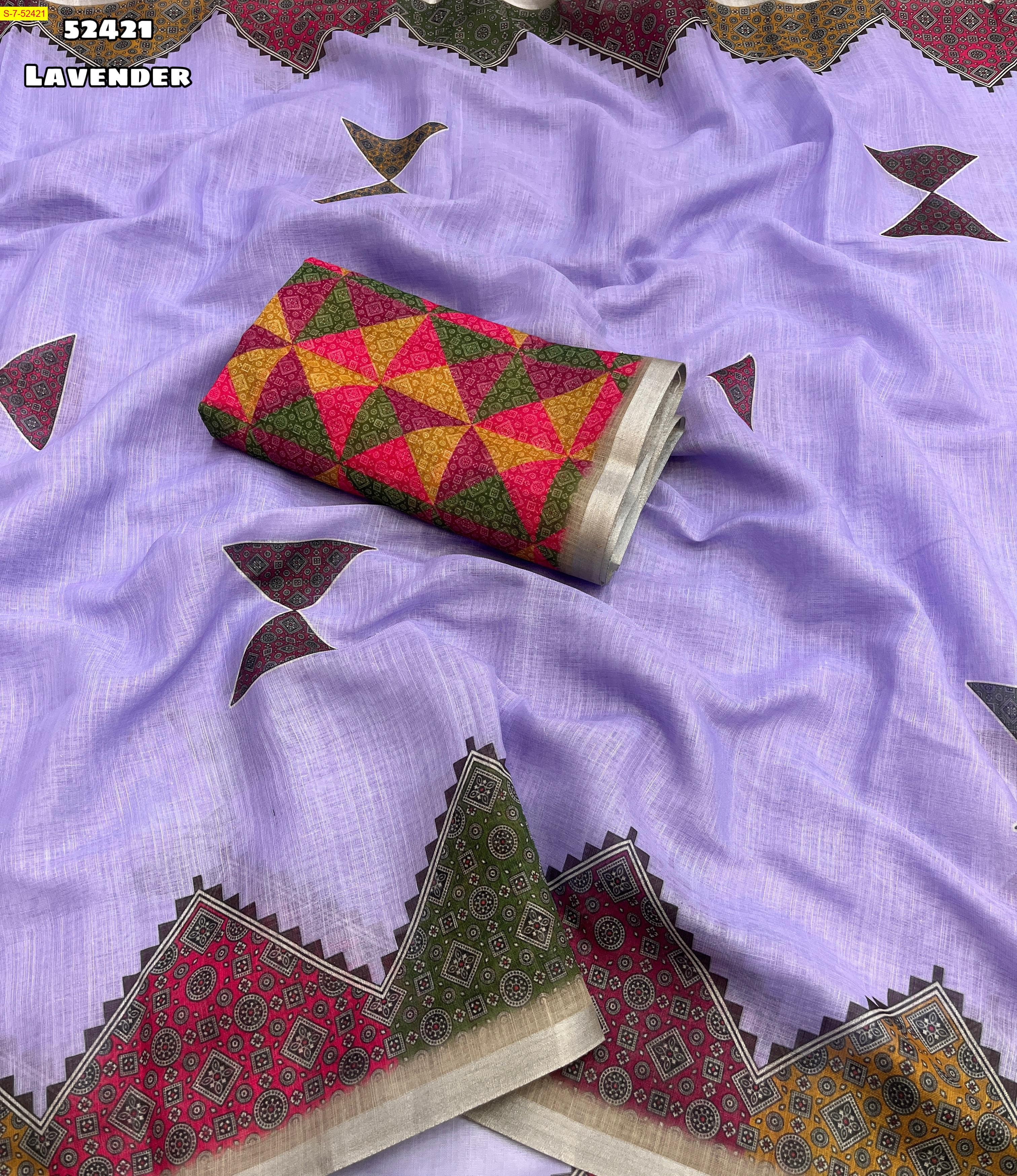 Levender Linen geometric printed sarees 
