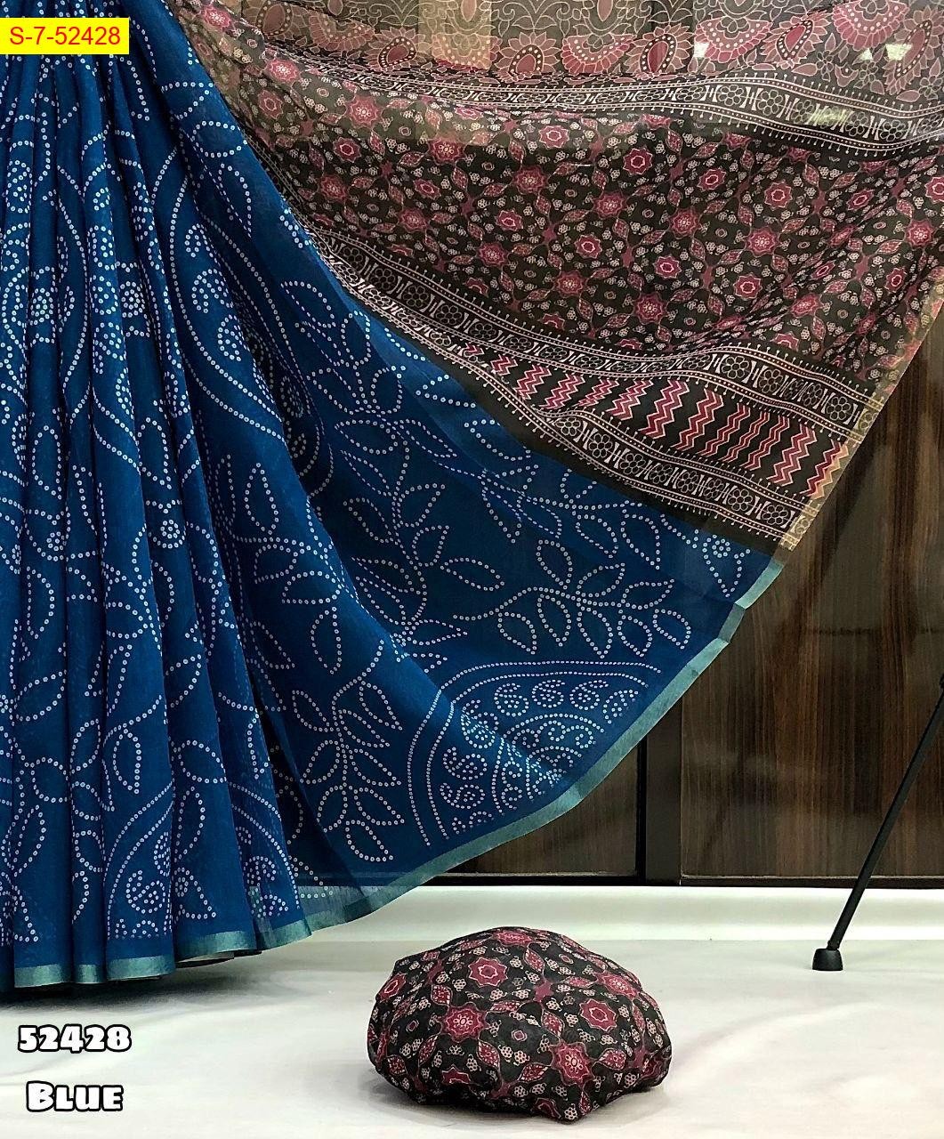 Blue Soft chenderi Bandhni digital print sarees