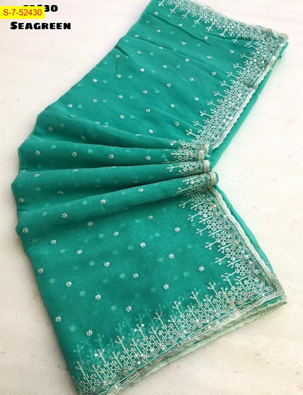 Sea Green Shimmer chiffon sarees