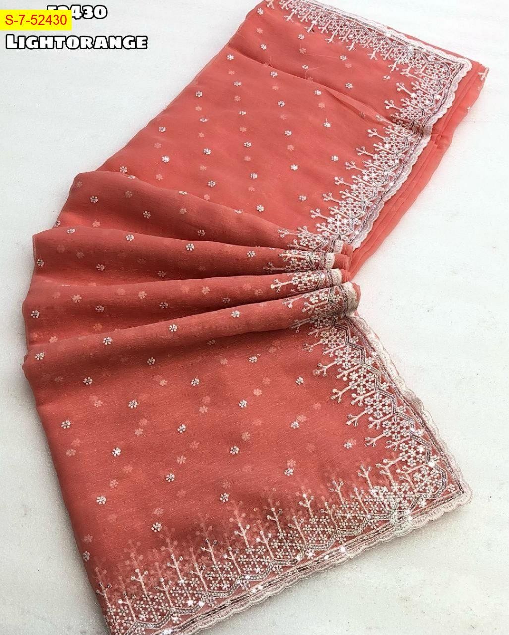 Light Orange Shimmer chiffon sarees