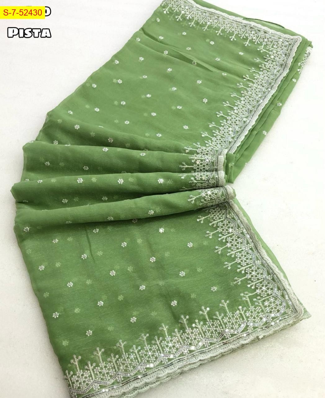 Pista Shimmer chiffon sarees
