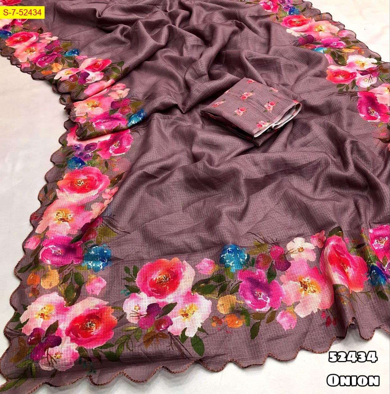 Onion Brown Soft kota checks light weight sarees